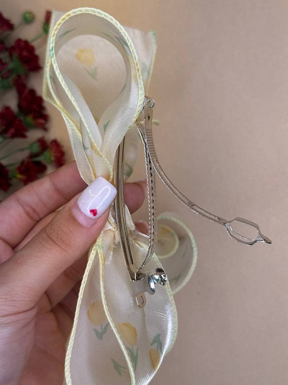 گیره فرانسوی حریر با طرح گل لاله